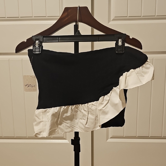 NWT Free People Black and White Bustier Ruffled Tube Top - Picture 6 of 7